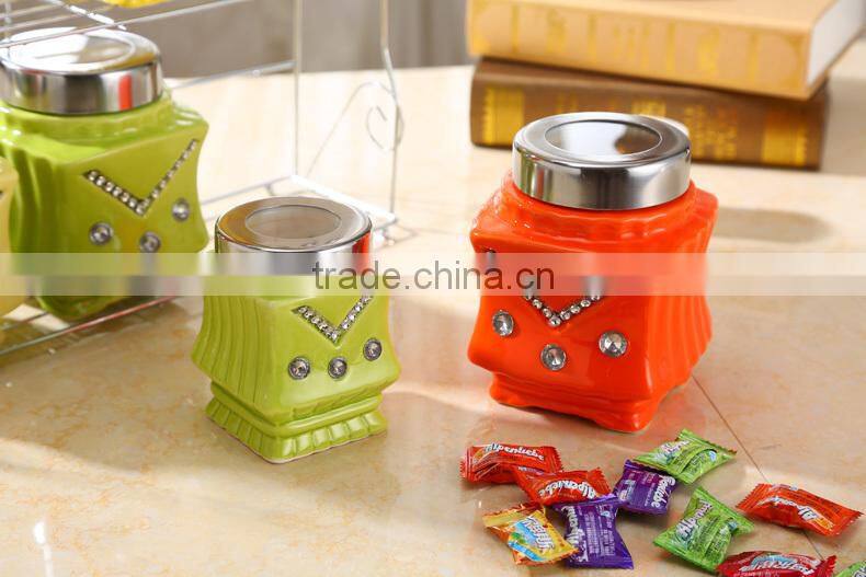 ceramic canister set with stainless metal stand