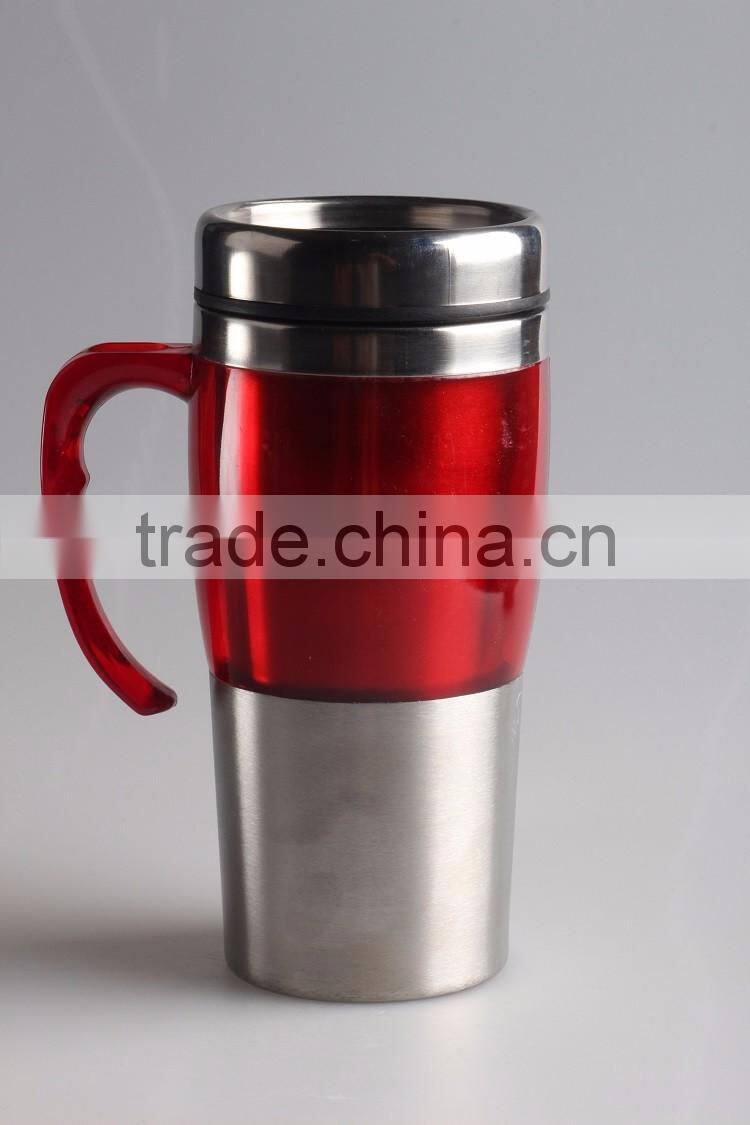 Straight body double wall stainless steel cup with handle
