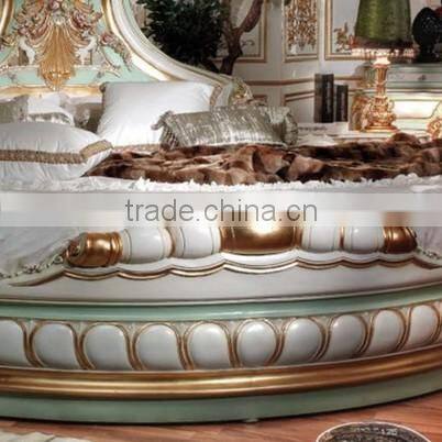 Momoda New Classical Italian Style Round Bed, Solid Wood Antique Hand Carved Round Bed, Luxury Palace Gold Leaf Round Bed