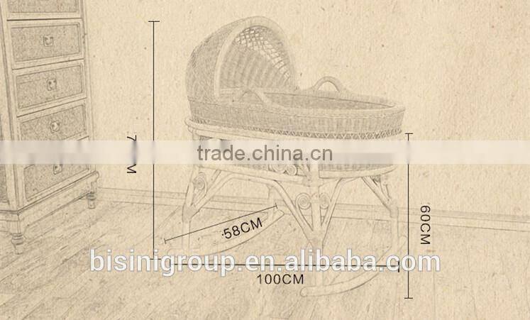Bisini new arrival nature rattan color new born baby bed, white lace wicker baby crib - BF07-70352
