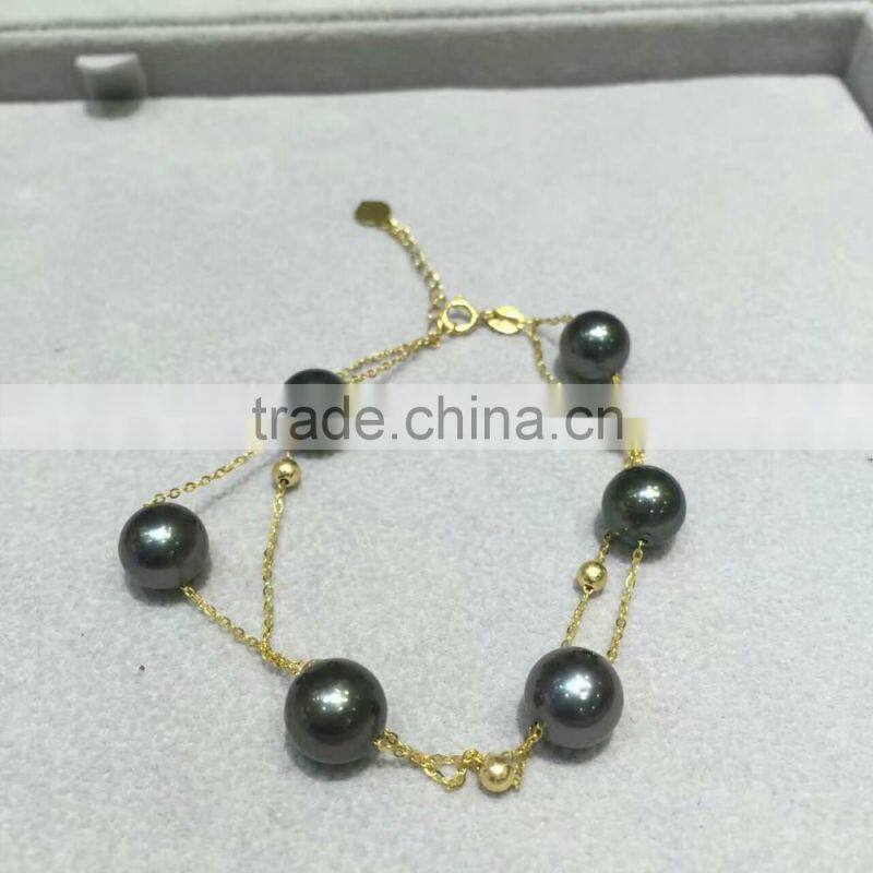 wholesale 6-6.5mm black round tahitian pearl bracelet