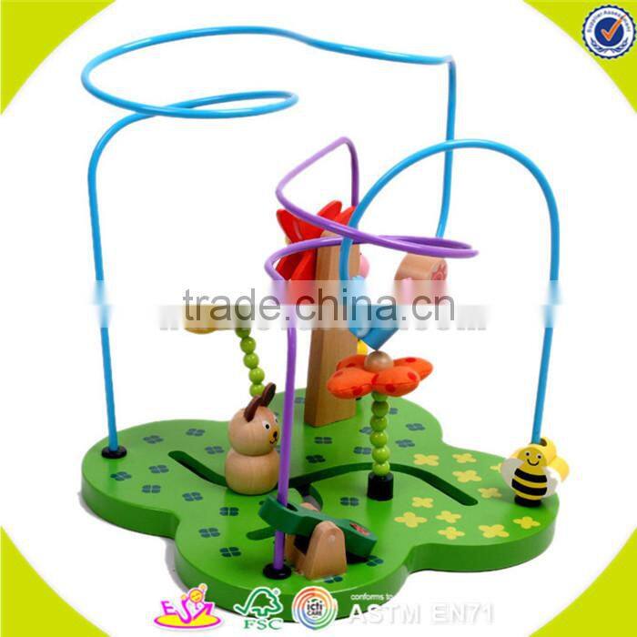 Wholesale colorful wooden animals around beads toy educational wooden animals around beads cubic toy W11B031