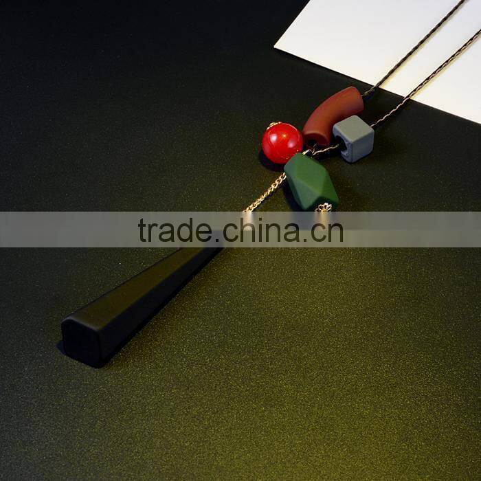 Europe America popular geometric pendant beads necklace rubber hand painted beads pendant long necklace