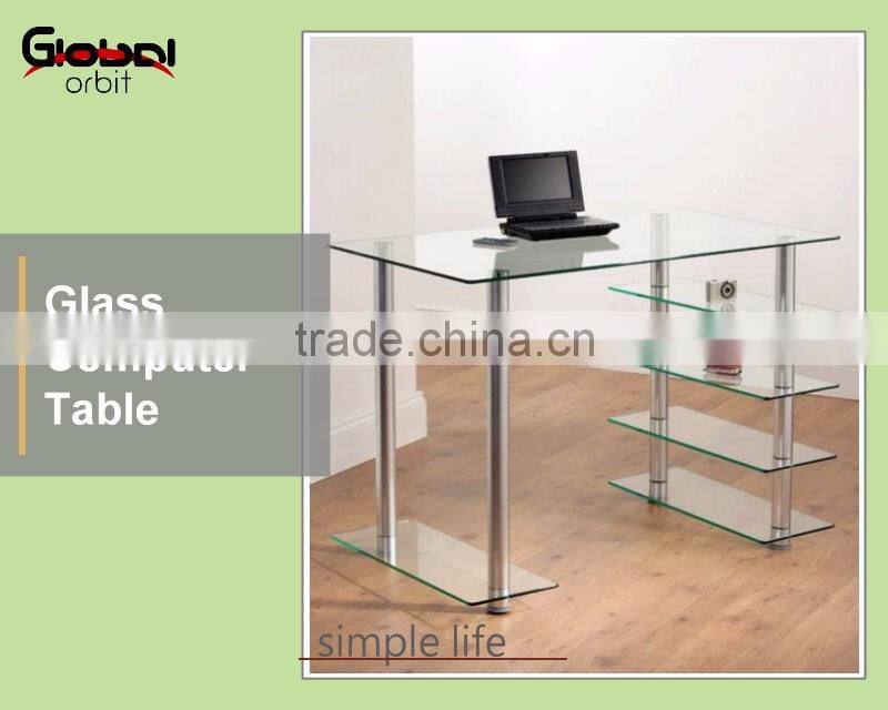Office Furniture L Shape PC Workstation Glass Corner Computer Table Desk