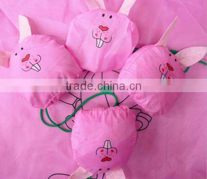 Pink Cute Rabbit shape polyester folding grocery shopping bag