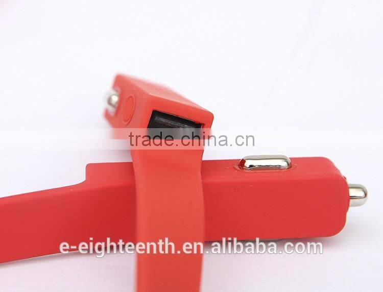 High quality 2 in 1 long silicon car charger with USB port 2.1A output apply to android for mobile