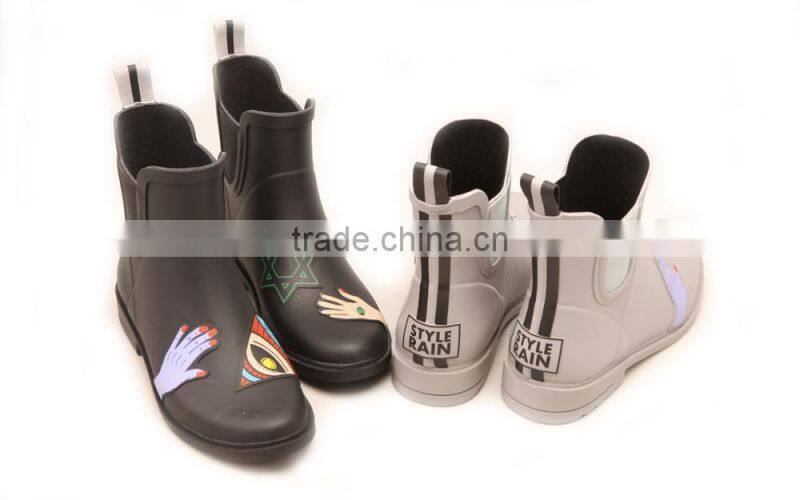 Special grey solid color unique design short rain boot for women female lady wellies wellington rain boot rainboot