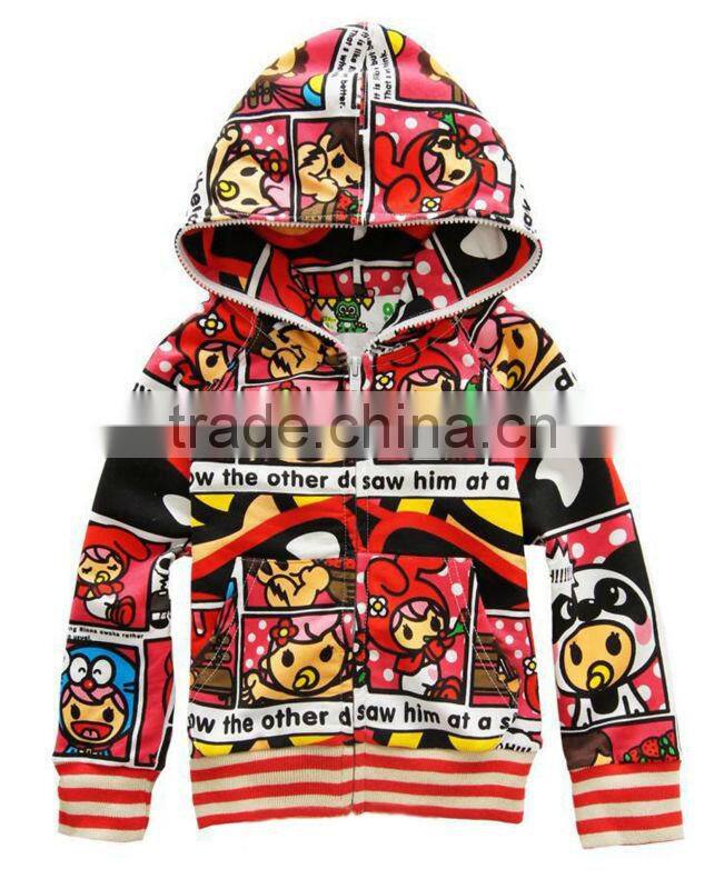 OEM 100% cotton allover full printing zipper hoody for chidren and kids