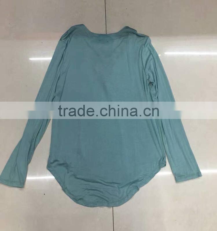 Factory closeout women fashion lace-up long sleeve cotton t-shirt