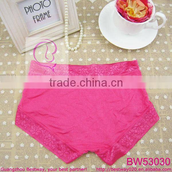 Ladies sexy high cut panties bamboo fabric solid color knicker panties with floral side