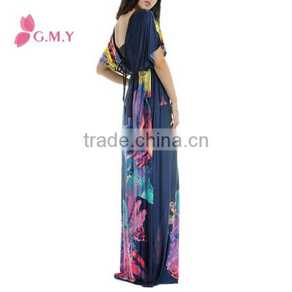 Women V-neck Cap Sleeve Empire Waist Over Sized Maxi Casual Beach Dress
