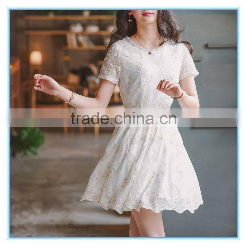 Lady New Model Fashion Lace Embroidery Dress Short Frock Dress