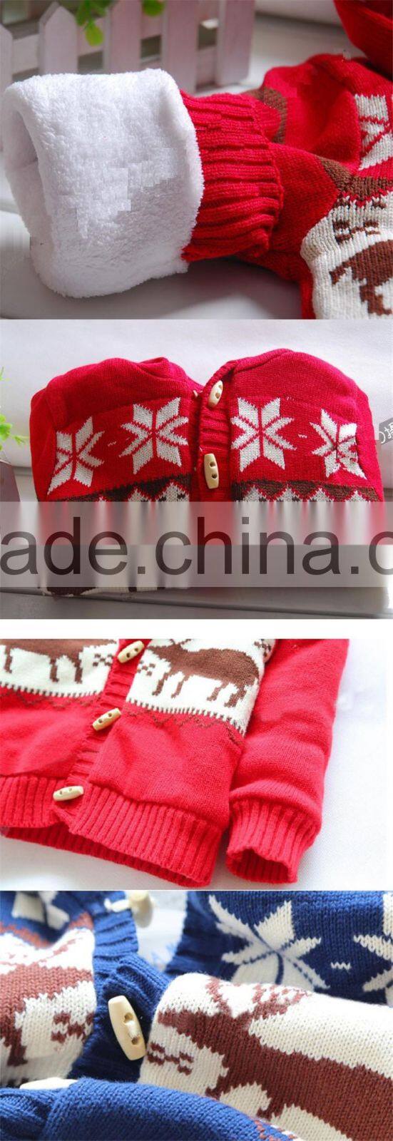 Fashion kids knitted Christmas coats boys blue button hooded sweater coat