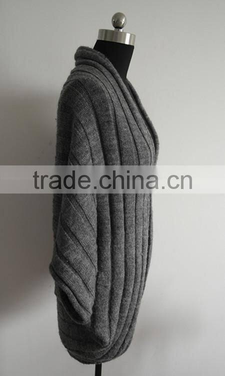 Fashion ladies stripe knitted poncho sweater