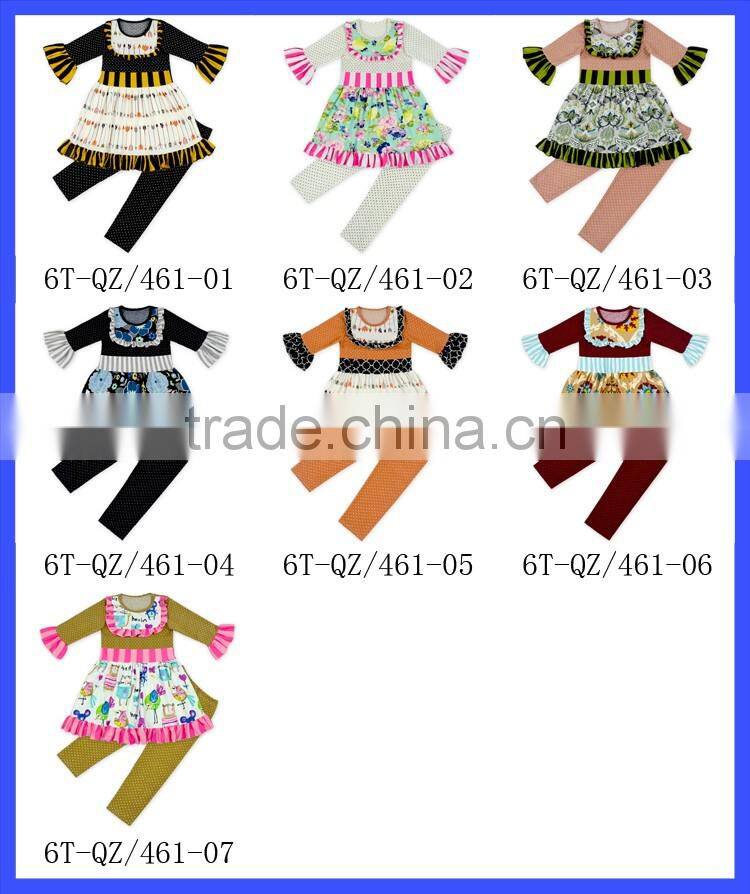 New Arrived 2pcs Children Clothing Set Stitching Printed Of Wood Ear Solid Color Leggings Cross Stitch Matching Girl Suit