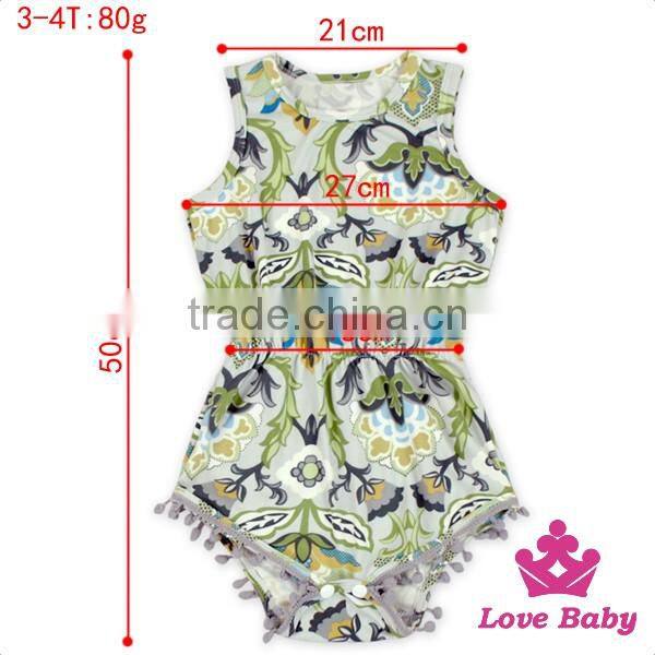 2LLY-090 Lovebaby latest sleeveless printed animals pattern summer pom pom romper with baby hatbaby jumpsuit designs