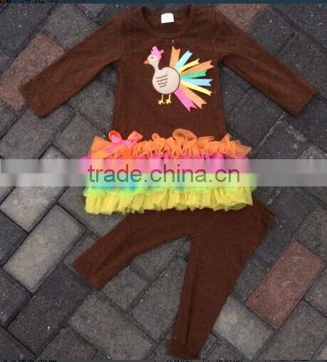 2014 new baby girls thanks giving turkey dress pant set with matching bow and necklace set