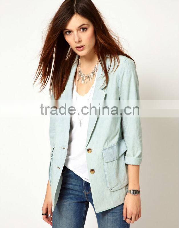 2014 Hot Chambray Blazer Women Fashion for Autumn