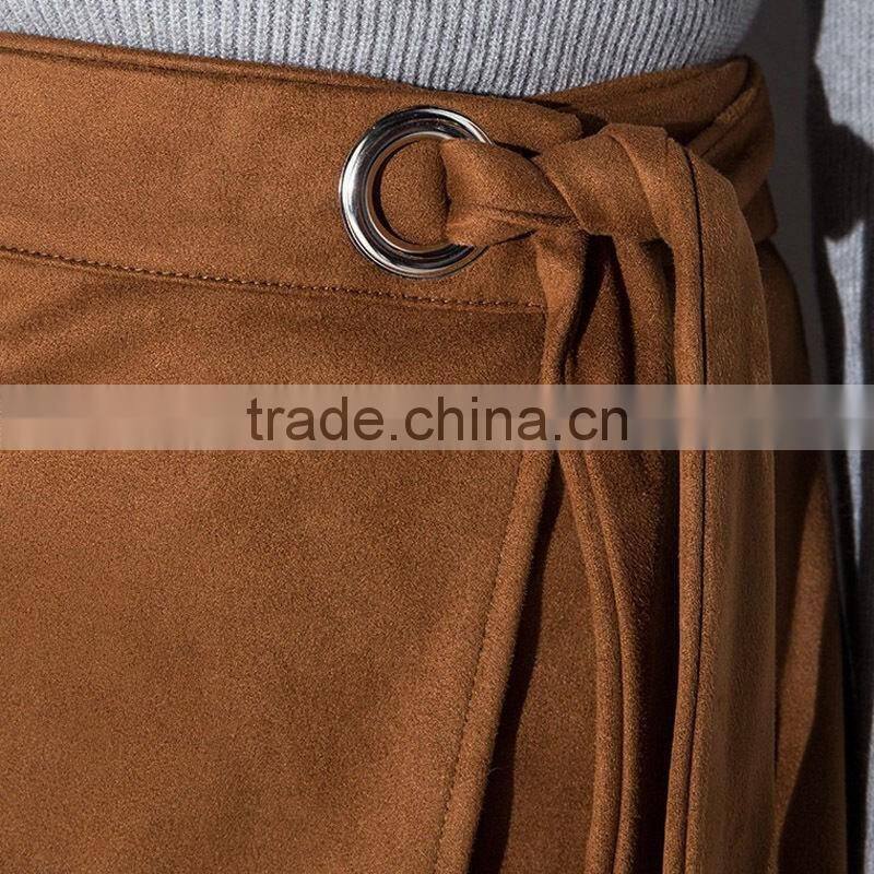 Wholesale latest lady tie waist midi pencil skirt asymmetric wrap front skirt