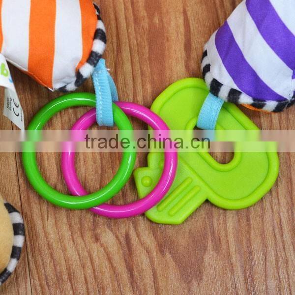 Cute animal small bell insert baby educational plush toys with ring and key