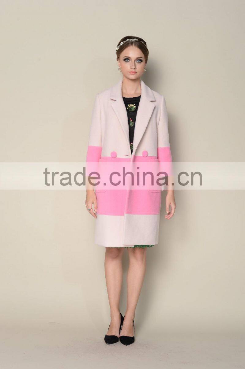 DWL001good selling contrasting color designed double breasted style korea women winter coat