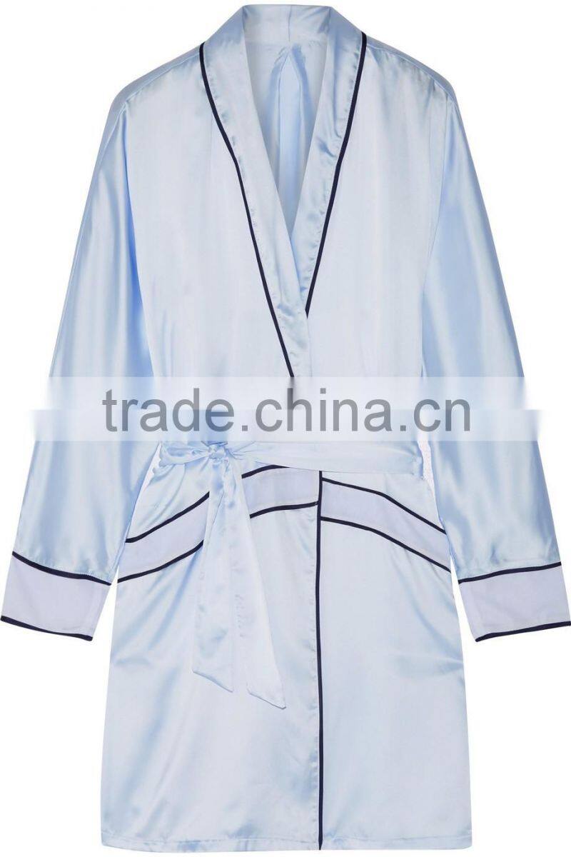 Custom Made 100% Polyester Hand Wash Sky-Blue Silk Night Gown for Women