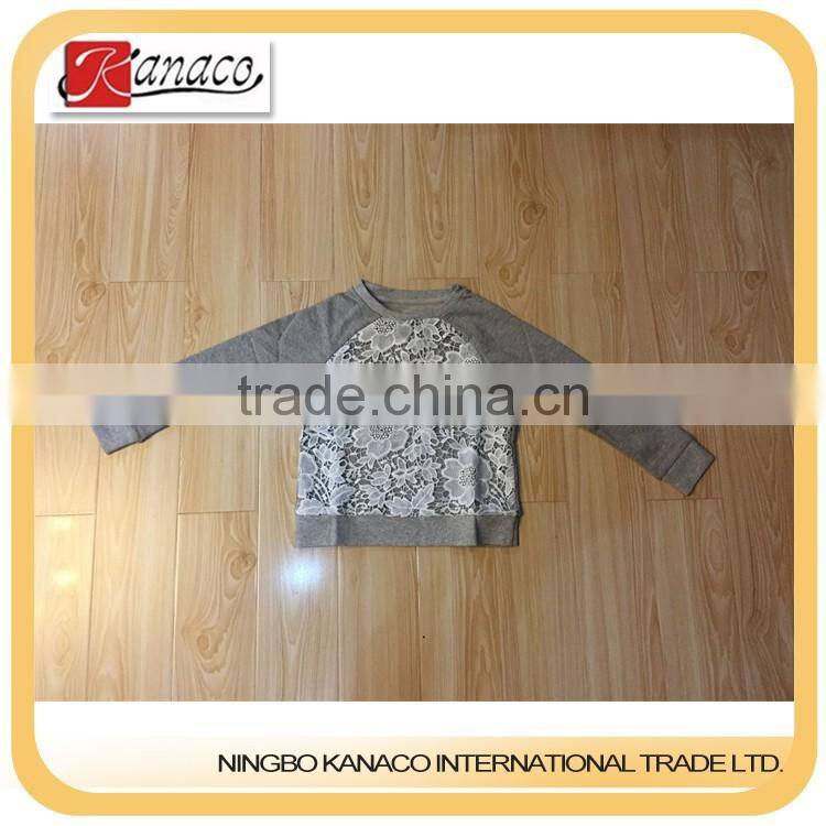 latest new style women crewneck cable knit sweater pullover with lace