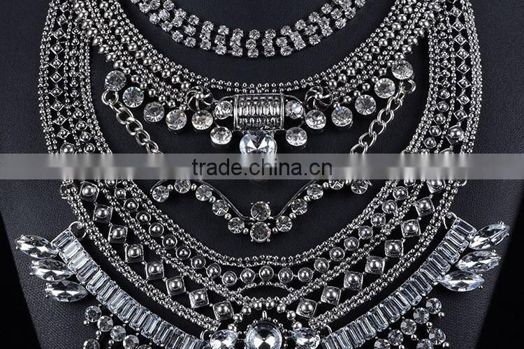 Fashion Jewelry 2016 new European and American jewelry multilayer alloy diamond necklaces pendants For Woman
