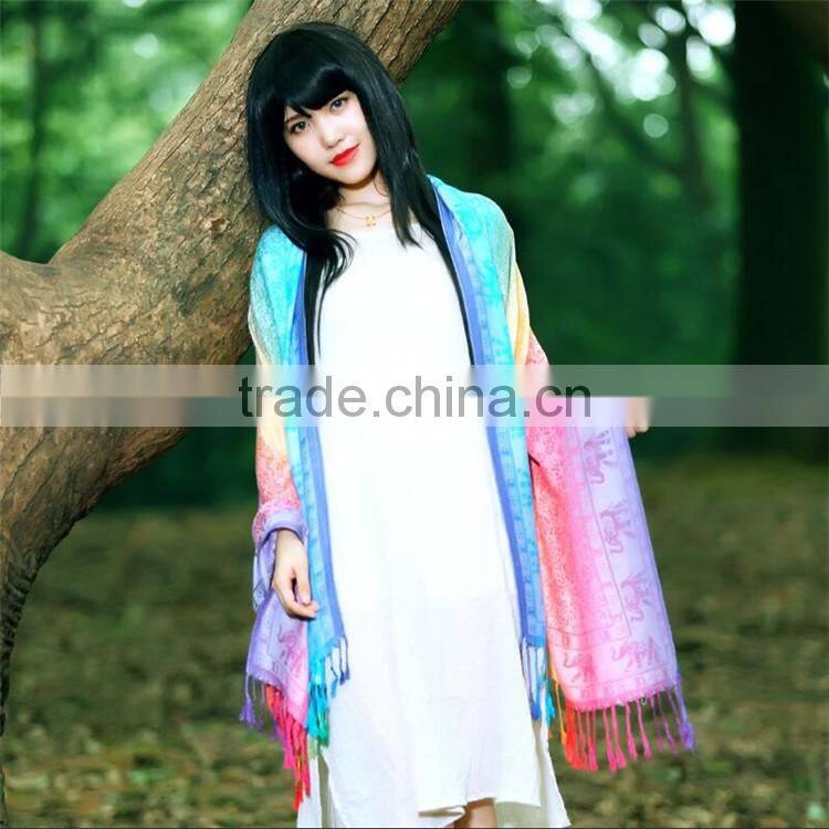 High quality rainbow hajib paisley jacquard pashmina scarf shawl