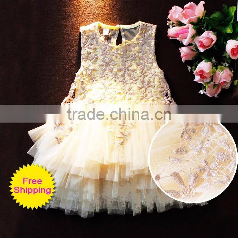 1-10T princess girls party dresses kids ivory lace dress posh tiered petti tutu dress baby girl clothes summer M5042004