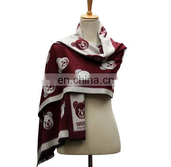 Fashion Wholesale New Arrival Women Winter Carton Design Bear Cashmere Scarf