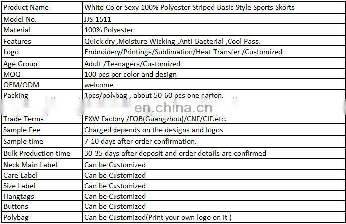 White Color Sexy 100% Polyester Striped Basic Style Sports Skorts