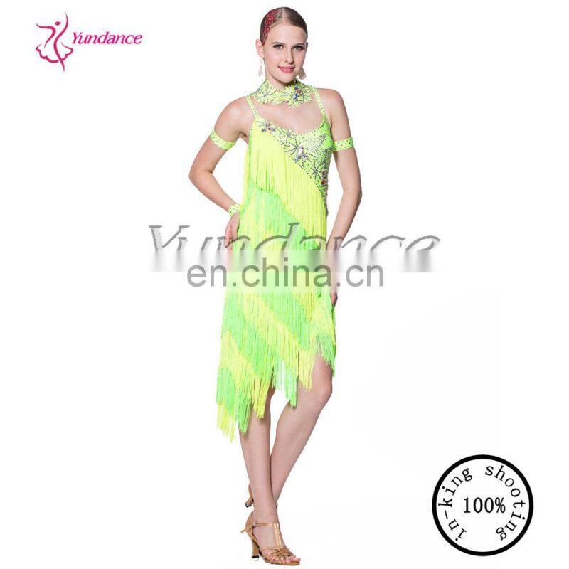 Tassel Latin Performance Latin Dance Dress In Fluorescent 2016 L-12465