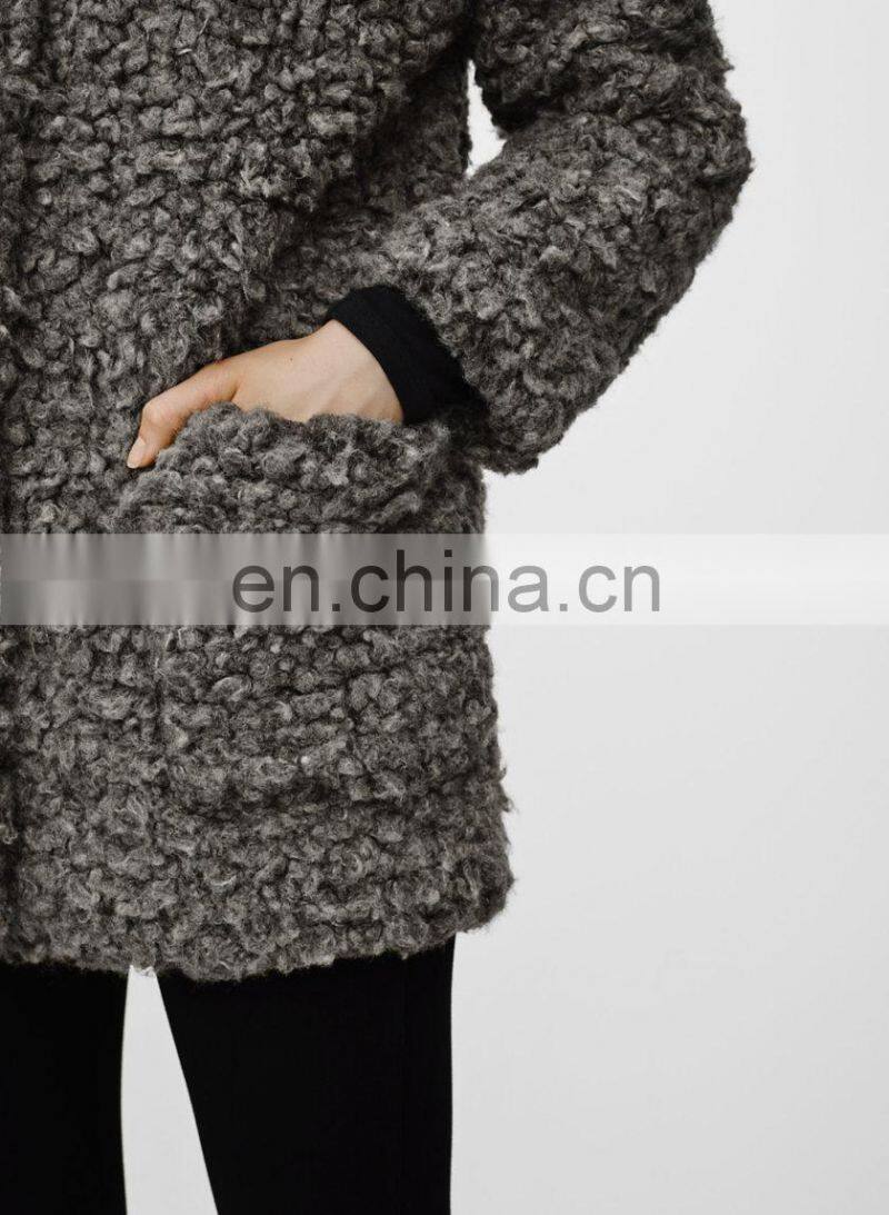 2015 Winter Sherpa Wool Varsity Jackets Models for Ladies Trench Coat with Hood NT6800