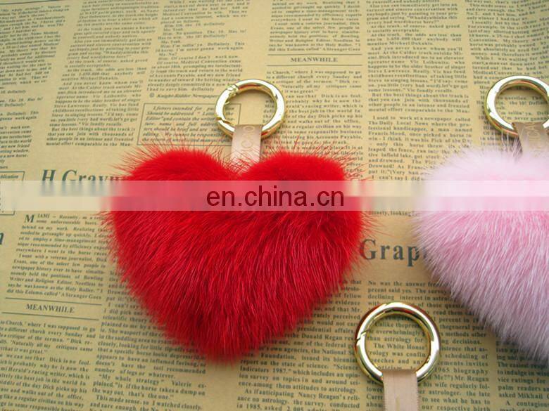 Fashion Hot Custom Heart Shape Mink Fur Accessory Pink Fur Keychain