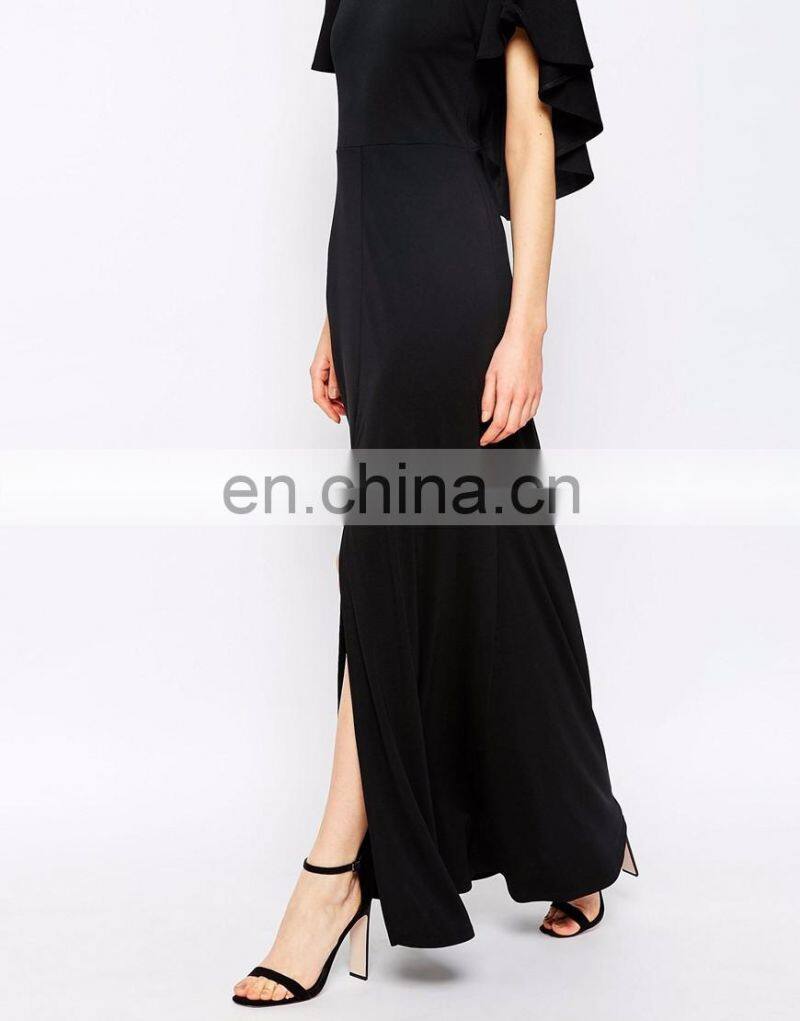 Euro style high quality woman black maxi dress with side split