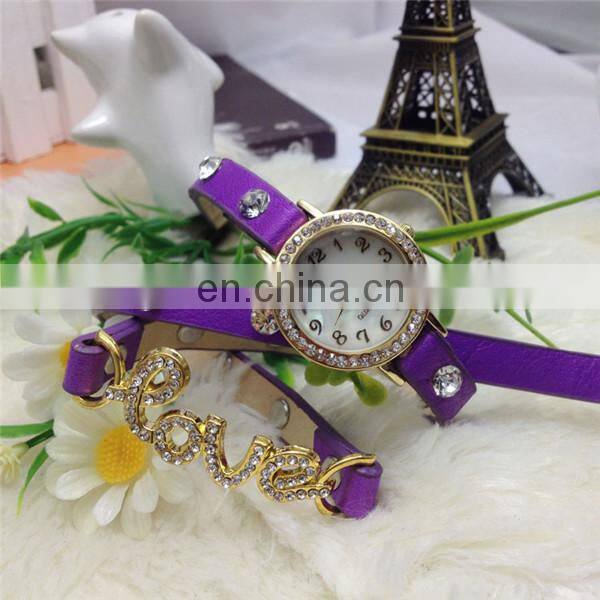 2014 Wholesale Cheap Vintage Leather Wrist Watch 3-stand bracelet watch