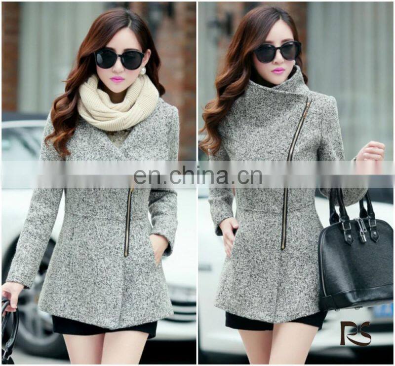 Fashionable elegant light grey woolen winter coat for woman