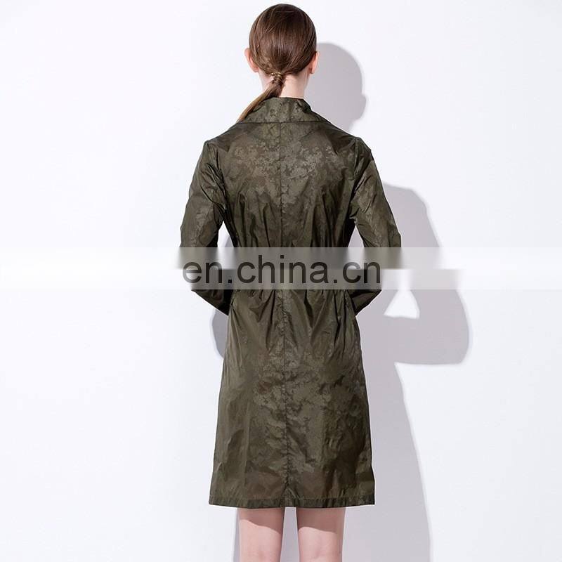 wholesale women clothing spring wear fashion lapel waist tie long sleeves jacquard cloth overknee trench coat