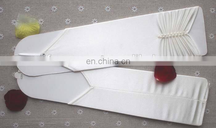 Pretty and Elegant Long Finerless Wedding Gloves White & Ivory Appliqued with Sequins& Ruffles Pearl Beaded satin Bridal Gloves