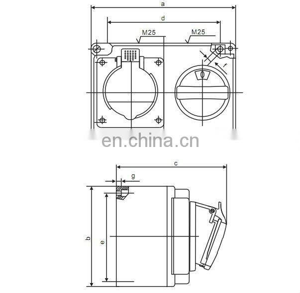 3 pins , 16A , 230VAC , IP44 electrical socket with switches and mechanical interlock