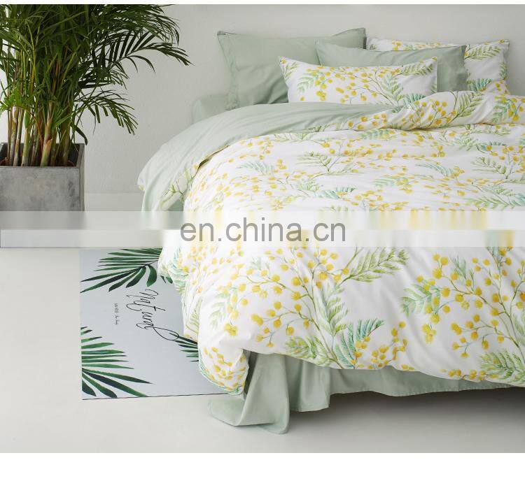 RawHouse Home textile plant yellow flower print cotton bedding set