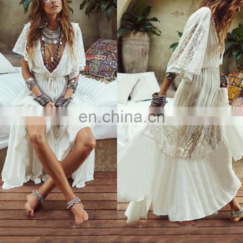 New Long Beach Dress Cotton Lace Beach Cover up Pareos de Playa Mujer Bikini cover up Saida de Praia Swimsuit Cover up