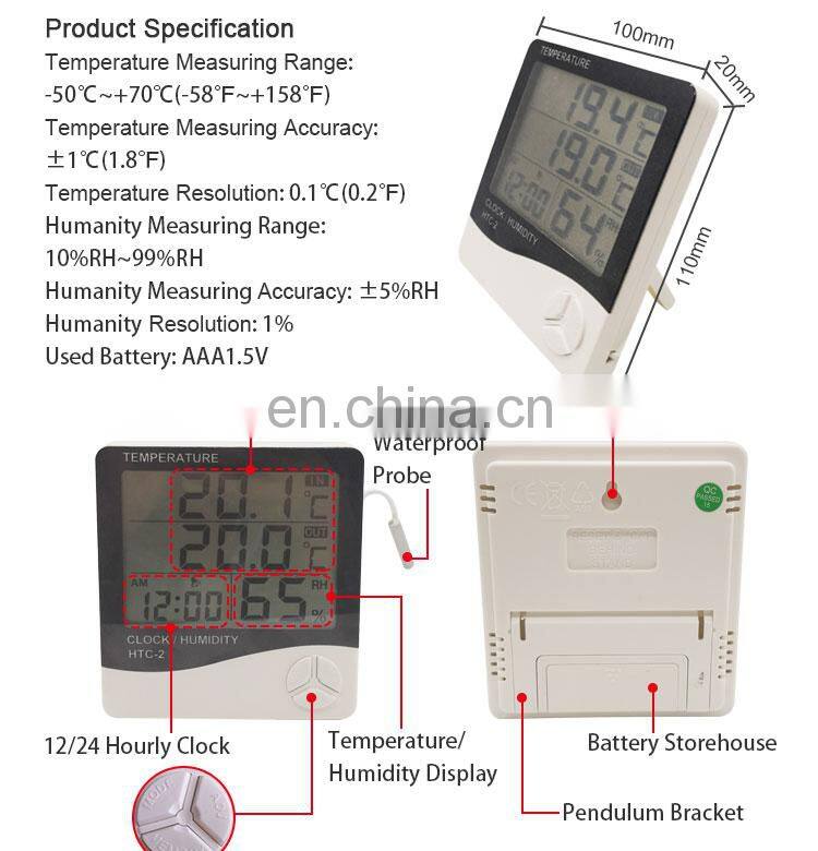 Display Date Time Alarm Clock LCD Digital Indoor Outdoor Temperature Humidity Meter