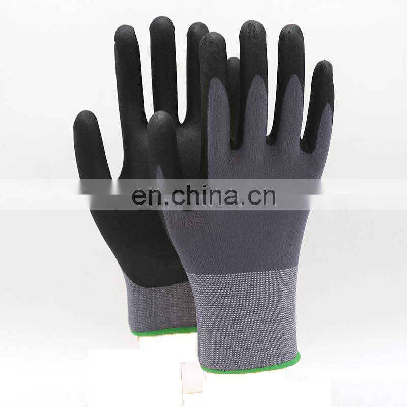 High Performance Endurance Micro Foam Nitrile Grip Gloves Frosted Nitrile Coating Black Protective Gloves