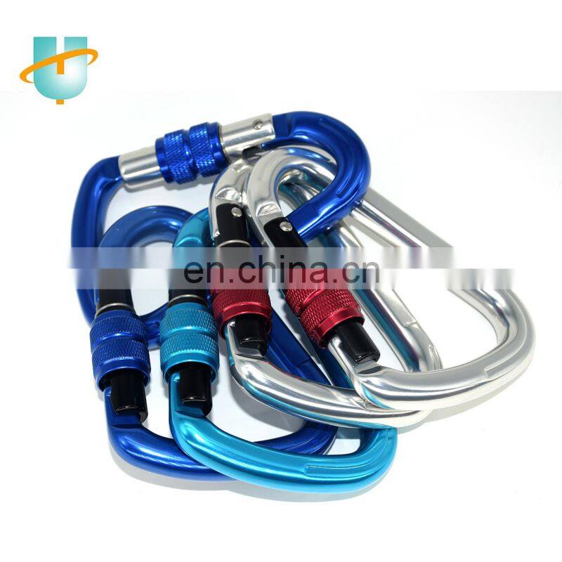 D Shape Aluminium Outdoor Hiking Hanging Hook Camping Anodizing Surface 12KN Carabiner Hook for Dog Leashes