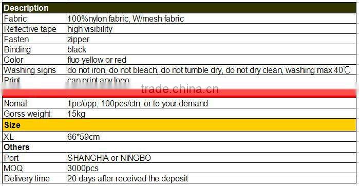 HOT selling reflective running wear motor vest EN1150