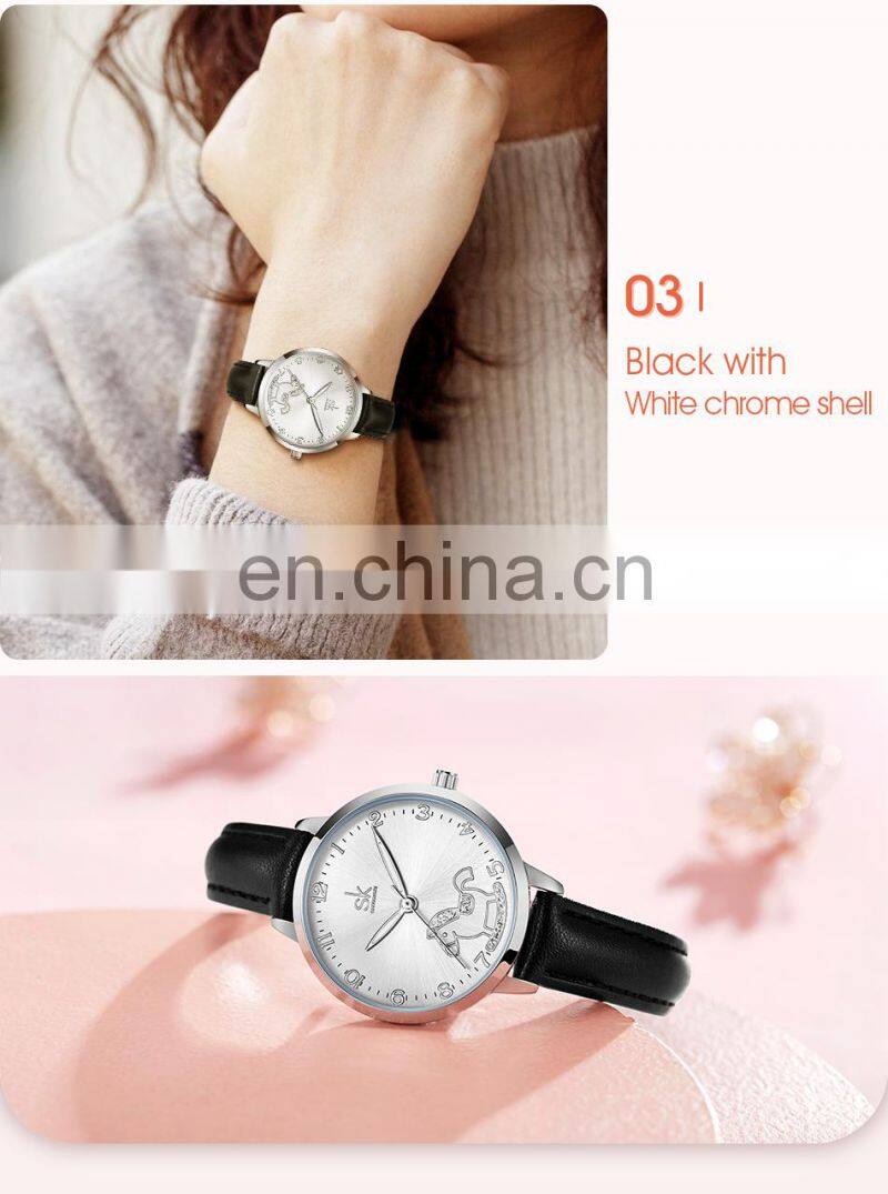 SHENGKE Cute Girls Handwatch K9027 Ultra White Band Watches Night Light Function with Shining Stone Student Wristwatch
