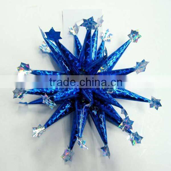 Colorful PET fancy ribbon bow with tips/Iridescent Luxury Bow Celebration Firework Bow/Colorful Firework Lade bow