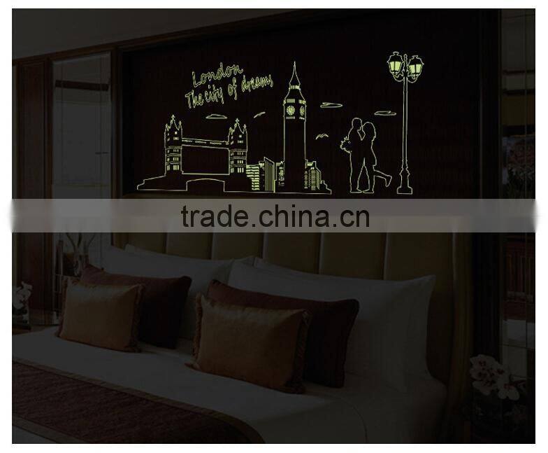 removable fashion city london glow in dark wall decoration sticker